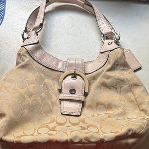 Coach Beige and Cream Signature Shoulder Bag